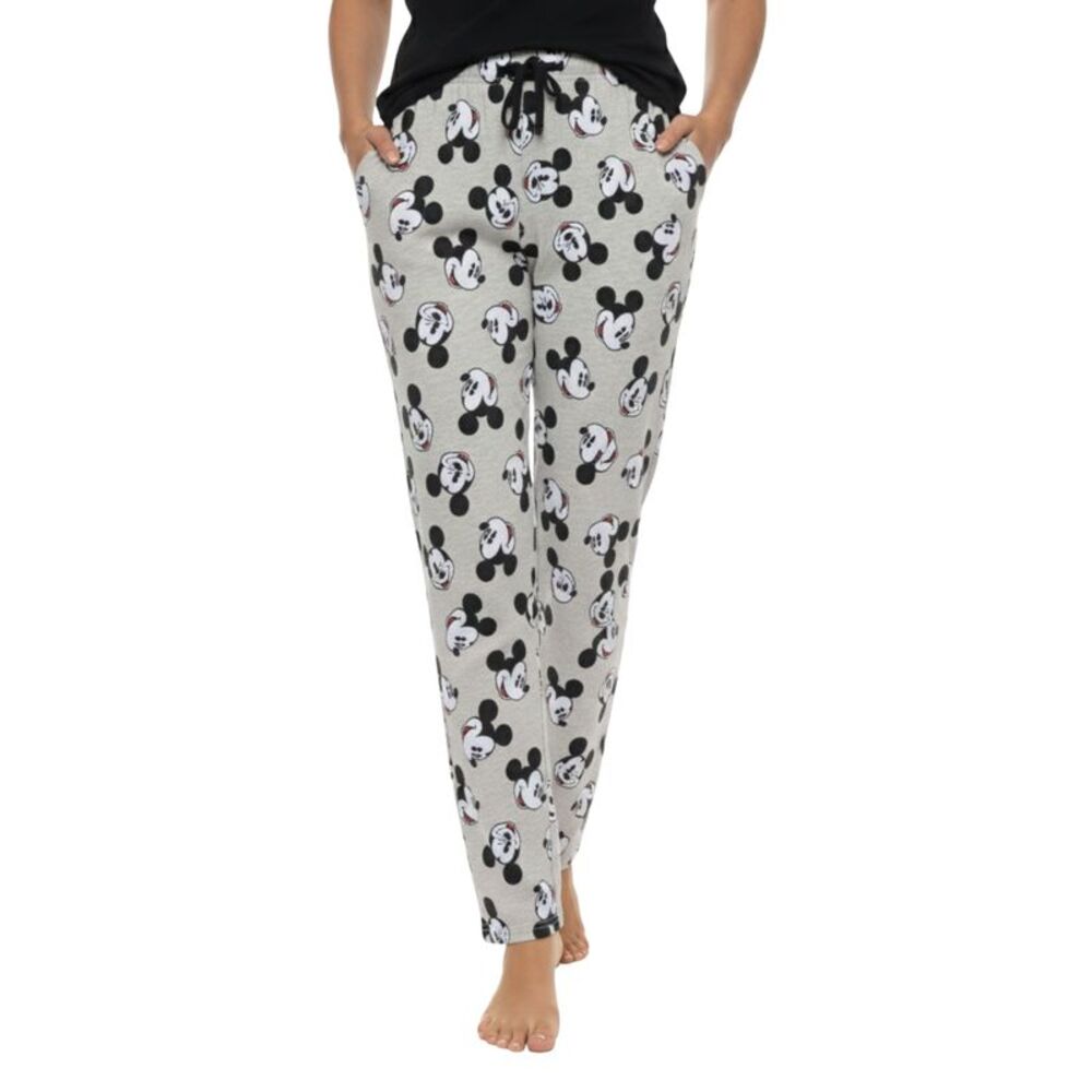 New Mickey Mouse Women's All Over Print Pajama Pants, Cotton Lounge Wear, Gray